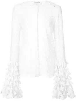 Oscar de la Renta ажурная блузка с рукавами-колокол с фестонами, белый
