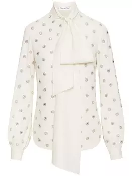 Oscar de la Renta блузка с кристаллами и завязками, белый