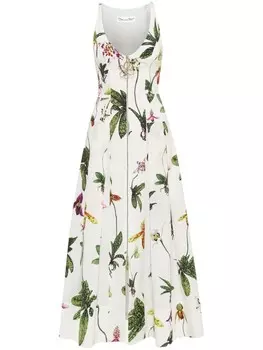 Oscar de la Renta платье макси с принтом Orchid, белый