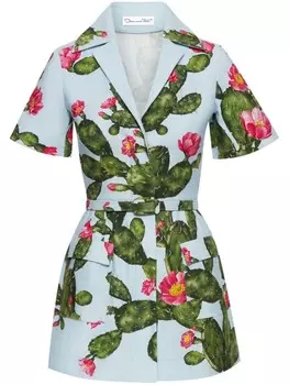 Oscar de la Renta платье мини Cactus Tree с поясом, синий