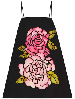 Oscar de la Renta платье мини с цветочным принтом, черный