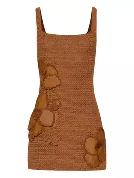 Oscar de la Renta платье мини в технике кроше, коричневый