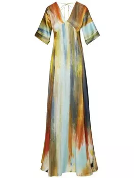 Oscar de la Renta платье с абстрактным принтом, синий