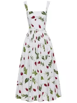 Oscar de la Renta поплиновое платье миди с принтом, белый