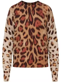 Oscar de la Renta свитер с принтом ягуара, нейтральный цвет