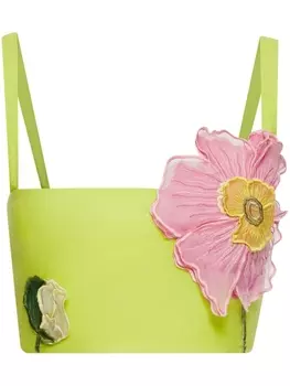 Oscar de la Renta укороченный топ с цветочной аппликацией, зеленый