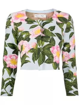 Oscar de la Renta укороченный жаккардовый кардиган, синий