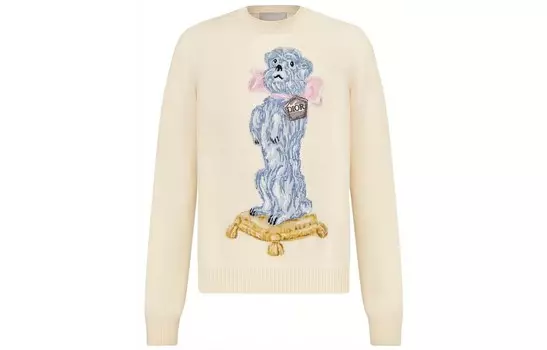 Осень/Зима 22 Мужской мультяшный свитер с круглым вырезом из кашемира Dior, бежевый