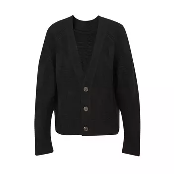 Осенне-зимний однотонный вязаный кардиган Deep Breath из плотной шерсти, черный