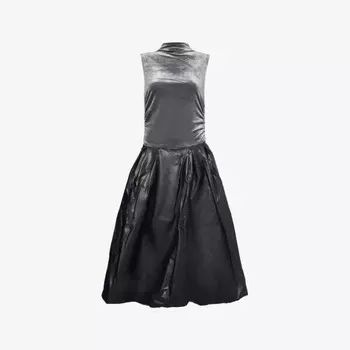 Осеннее платье-миди из искусственной кожи и бархата с пуховым узором Amy Lynn, серый