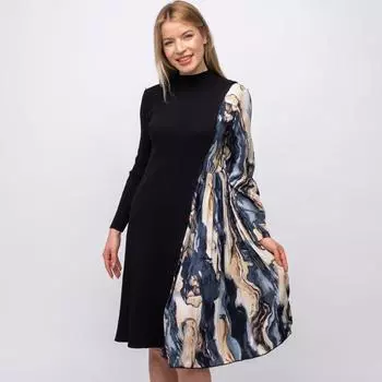 Осеннее винтажное вязаное красочное контрастное лоскутное платье трапециевидной формы с длинными рукавами The Colourful Aura, серый