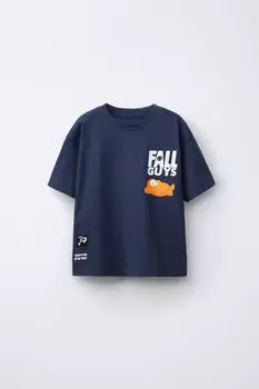 Осенние парни футболка с принтом ZARA, синий