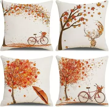 Осенний чехол на подушку 45 х 45 см, набор из 4 наволочек, осенний декор из хлопка и льна, осенний декоративный чехол на подушку с кленовым листом (А) yozhiqu