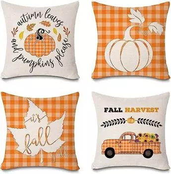 Осенний чехол на подушку 45 х 45 см, набор из 4 наволочек, осенний декор из хлопка и льна, осенний декоративный чехол на подушку с кленовым листом (C) yozhiqu