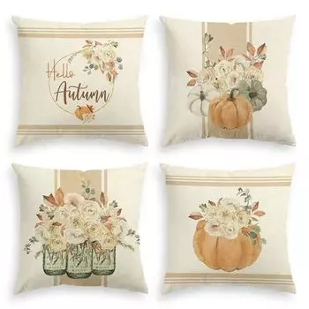 Осенний чехол на подушку 45 х 45 см, набор из 4 наволочек, осенний декор из хлопка и льна, осенний декоративный чехол на подушку с кленовым листом (B) yozhiqu