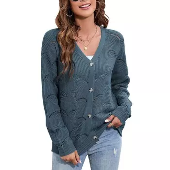 Осенний женский вязаный крючком кардиган, легкое кимоно с длинным рукавом, ажурная вязаная верхняя одежда, свитер Kojooin, цвет Dark Blue