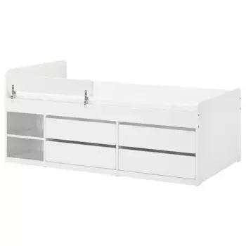Основание односпальной кровати, белое, 90x200 см, с 4 ящиками SLAKT/NATTAPA IKEA