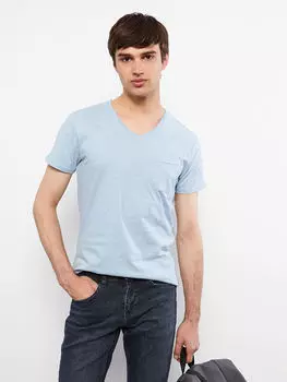 Основная хлопковая мужская футболка с v-образным вырезом и коротким рукавом LCW Casual