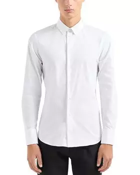 Основная облегающая рубашка с длинным рукавом и эластичной тканью Emporio Armani, белый