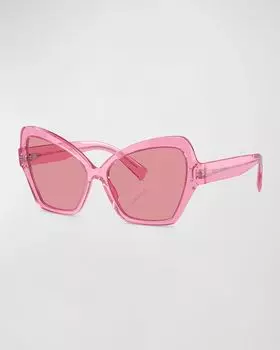 Острые розовые солнцезащитные очки-бабочки из ацетата и пластика Dolce&Gabbana, цвет Trans Pink