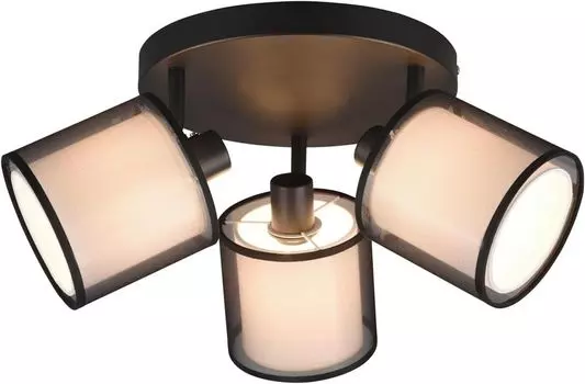 Освещение Прожектор Barto 28 Вт, потолочный спот, 3 лампочки, 49 см, корпус из черного матового металла, тканевый абажур дымчатого цвета, внутренний абажур белый lightling, черный