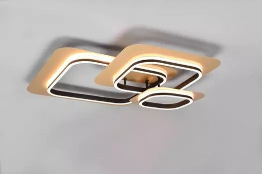 Освещение Светодиодный потолочный светильник Hugo, регулируемый с помощью диммера, 74 x 74 см, черный матовый металл и дерево, макс: 50 Вт lightling