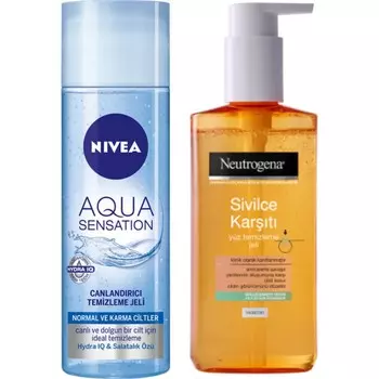 Освежающий гель для умывания 200 мл + очищающий гель для лица Neutrogena Nivea Aqua Sensation, 200 мл