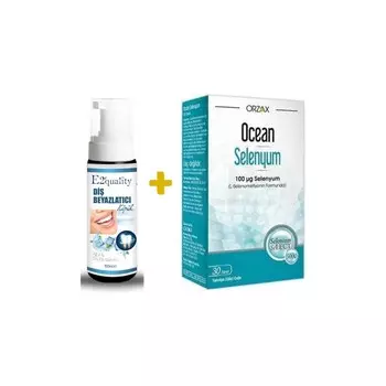 Отбеливающая пена для зубов Orzax E2' Quality + Добавка Orzax Ocean Selenium Supplement Food, 30 капсул