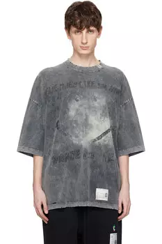 Отбелённая футболка с принтом смайлика Maison Mihara Yasuhiro, черный