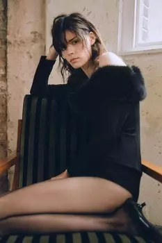 Отделка из искусственного меха топ ZARA, черный