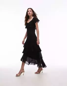 & Other Stories асимметричное платье мидакси с многоуровневыми оборками черного цвета