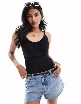 & Other Stories – Боди черного цвета с двухслойной подкладкой, присборенным вырезом и шнуром на спине