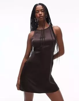 & Other Stories Коричневое атласное мини-платье с косым кроем