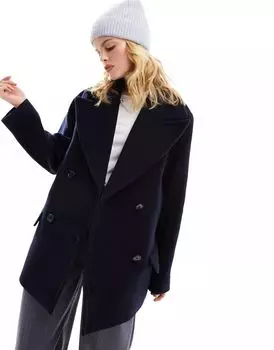 & Other Stories – Короткое пальто свободного кроя из смесовой шерсти темно-синего цвета