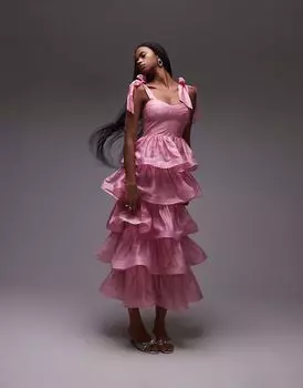 & Other Stories корсетное платье макси с ярусами спереди розового цвета