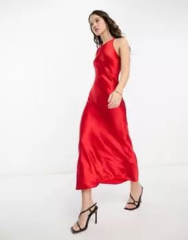 & Other Stories – красное атласное платье миди косого кроя