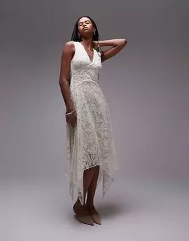 & Other Stories кружевное платье мидакси с заниженной талией и косыночным подолом в кремово-белом цвете