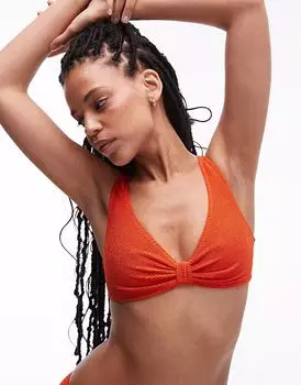 & Other Stories лиф бикини с треугольным узлом и жатым узором в оранжевом цвете