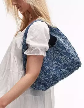 & Other Stories маленькая джинсовая сумка с тиснением в виде цветка, средне-синего цвета