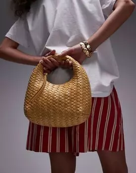 & Other Stories маленькая плетеная сумка из натуральной кожи желтого цвета