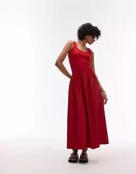 & Other Stories макси-платье из смеси трикотажа и ткани с объемным подолом красного цвета