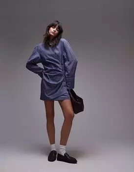 & Other Stories мини-платье-рубашка с рюшами спереди и запахом в синюю полоску