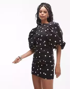 & Other Stories мини-платье с рукавами-фонариками и глубоким вырезом на спине в горошек