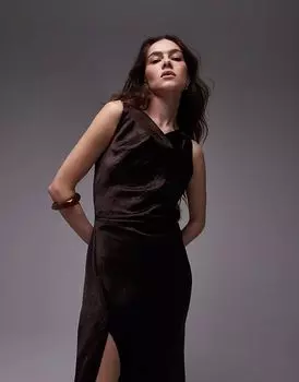 & Other Stories Платье мидакси из атласа без рукавов с драпировкой и разрезом на бедре темно-коричневого цвета