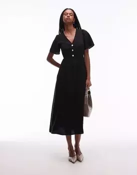 & Other Stories платье мидакси с рукавами-крылышками черного цвета