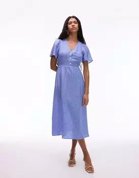 & Other Stories Платье мидакси с рукавами-крылышками в сине-белый горошек