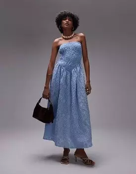 & Other Stories Платье миди с 3D-цветочным принтом и заниженной талией светло-голубого цвета