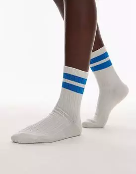 & Other Stories ребристые носки с синей контрастной манжетой белого цвета