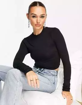 & Other Stories супермягкий укороченный трикотажный топ с высоким воротником черного цвета