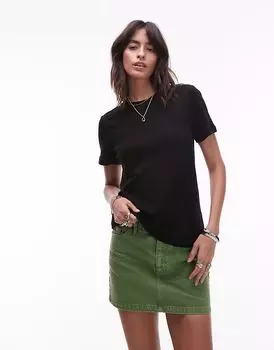 & Other Stories Свободная футболка с короткими рукавами из льняной смеси черного цвета